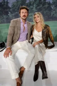 Brandon Sklenar and Courtney Salviolo at Ralph Lauren RTW Spring 2025 as part of New York Ready to Wear Fashion Week on September 5, 2024 in East Hampton, New York.  (Photo by Lexie Moreland/WWD via Getty Images)