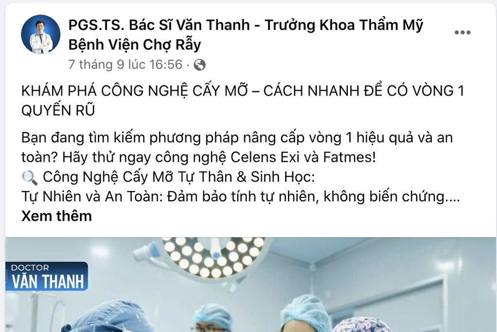 Sự thật việc “PGS Văn Thanh Bệnh viện Chợ Rẫy” quảng cáo nâng ngực không mổ