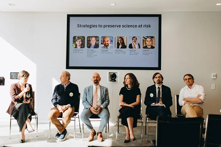 Yulia Bezvershenko talks at a panel discussion in One World Trade Center in NYC.