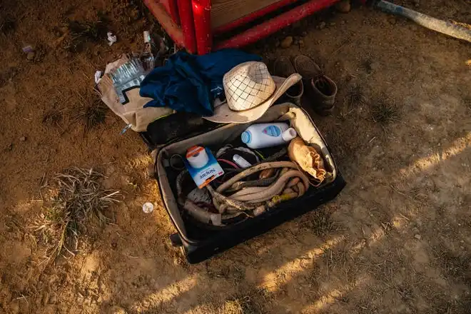 A rodeo participant's suitcase at the Tuscarawas County Fair.