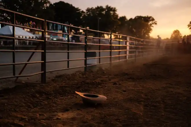 A cowboy's hat is left behind after a good bare back ride at the Tuscarawas County Fair.