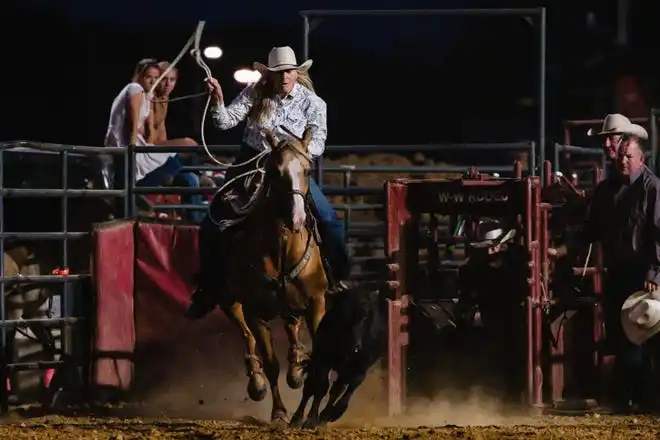 A contestant in break away roping during the rodeo at the Tuscarawas County Fair.