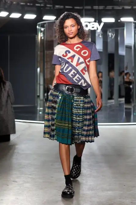 A model wears a skirt from buzzy London-based brand Chopova Lowena at the eBay show.