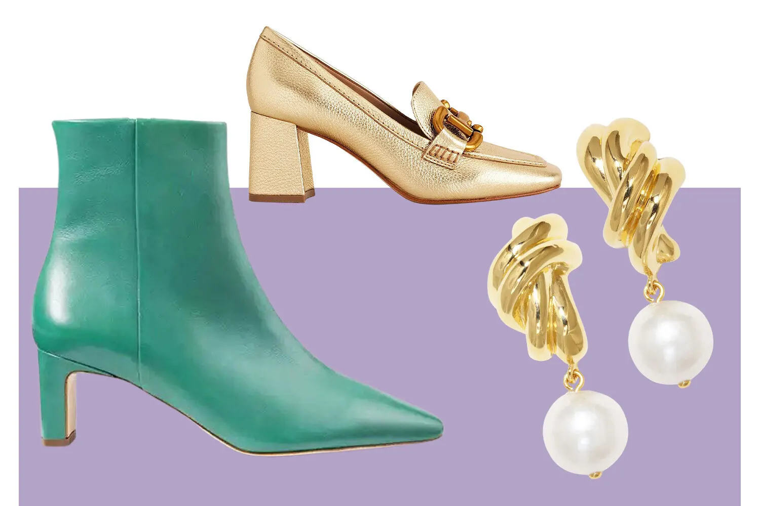 LK Bennett boots, £399; Boden loafers, £130; Completed Works earrings, £255