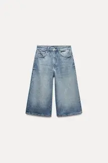 Zara TRF Mid-Rise Baggy Denim Shorts