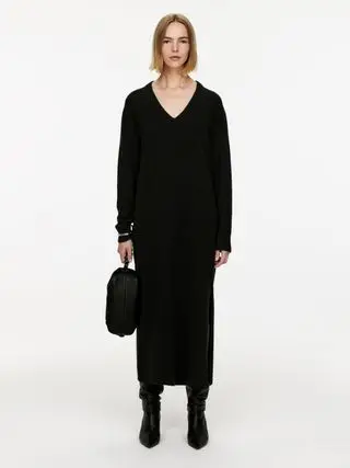 V-Neck Wool Dress - Black - Arket Gb