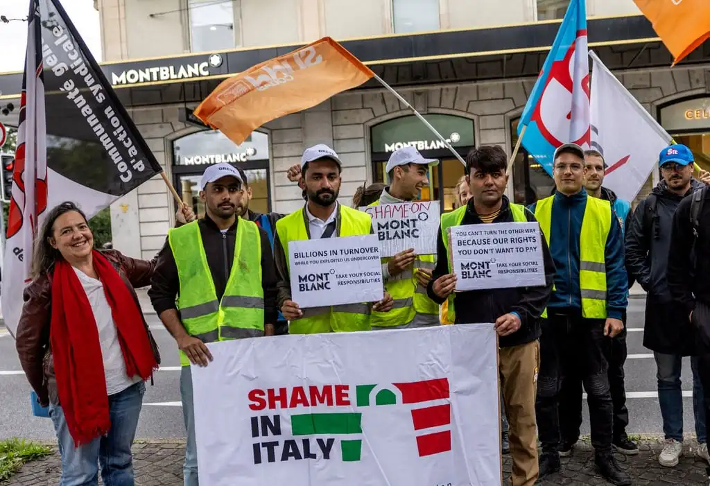 Migrant workers and union members demonstrate in favour of fair working conditions in the “Made in Italy” supply chain, in Geneva, Switzerland, on September 11. Photo: Reuters