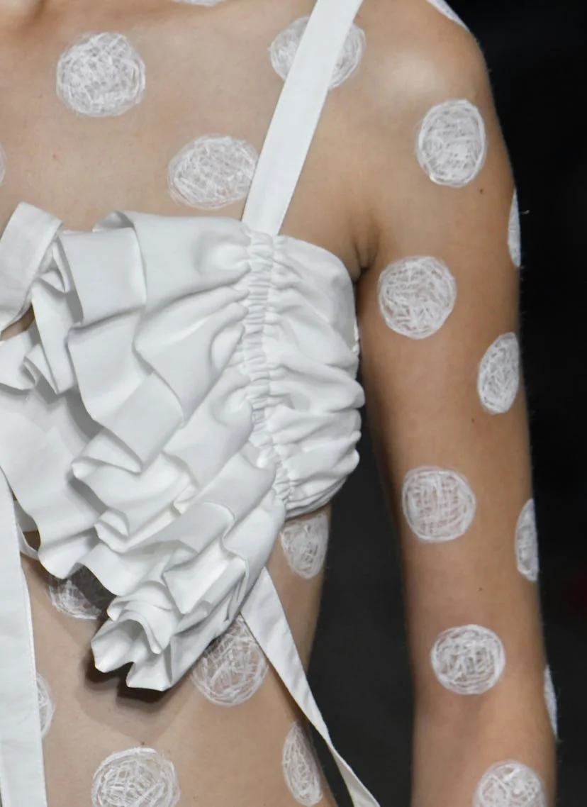 Polka dots painted on skin was spotted at Milan Fashion Week S/S 2025.