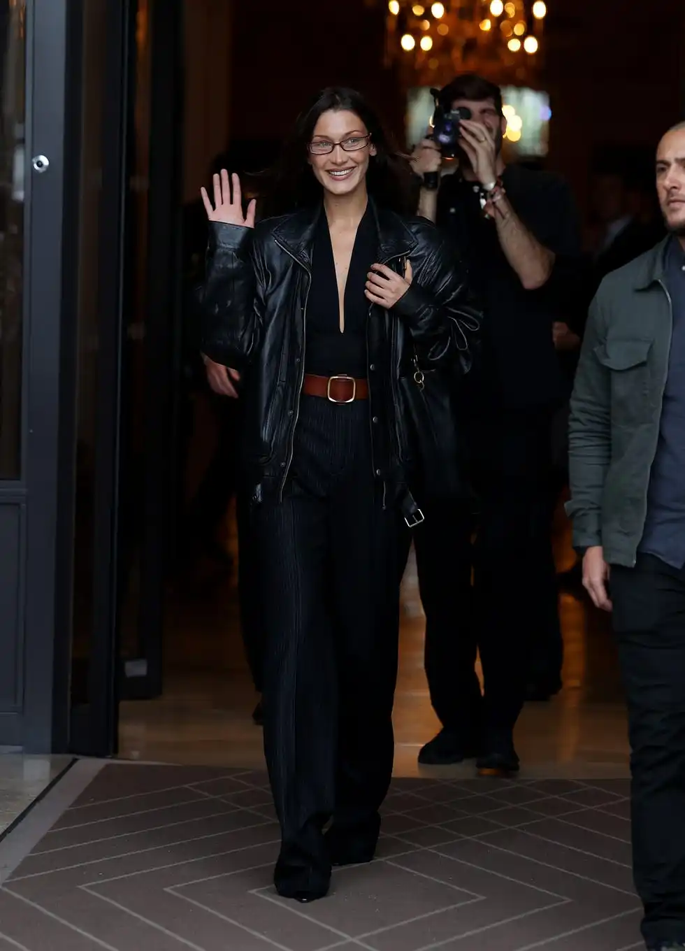 paris, france september 24 bella hadid is seen leaving her hotel on september 24, 2024 in paris, france photo by megagc images