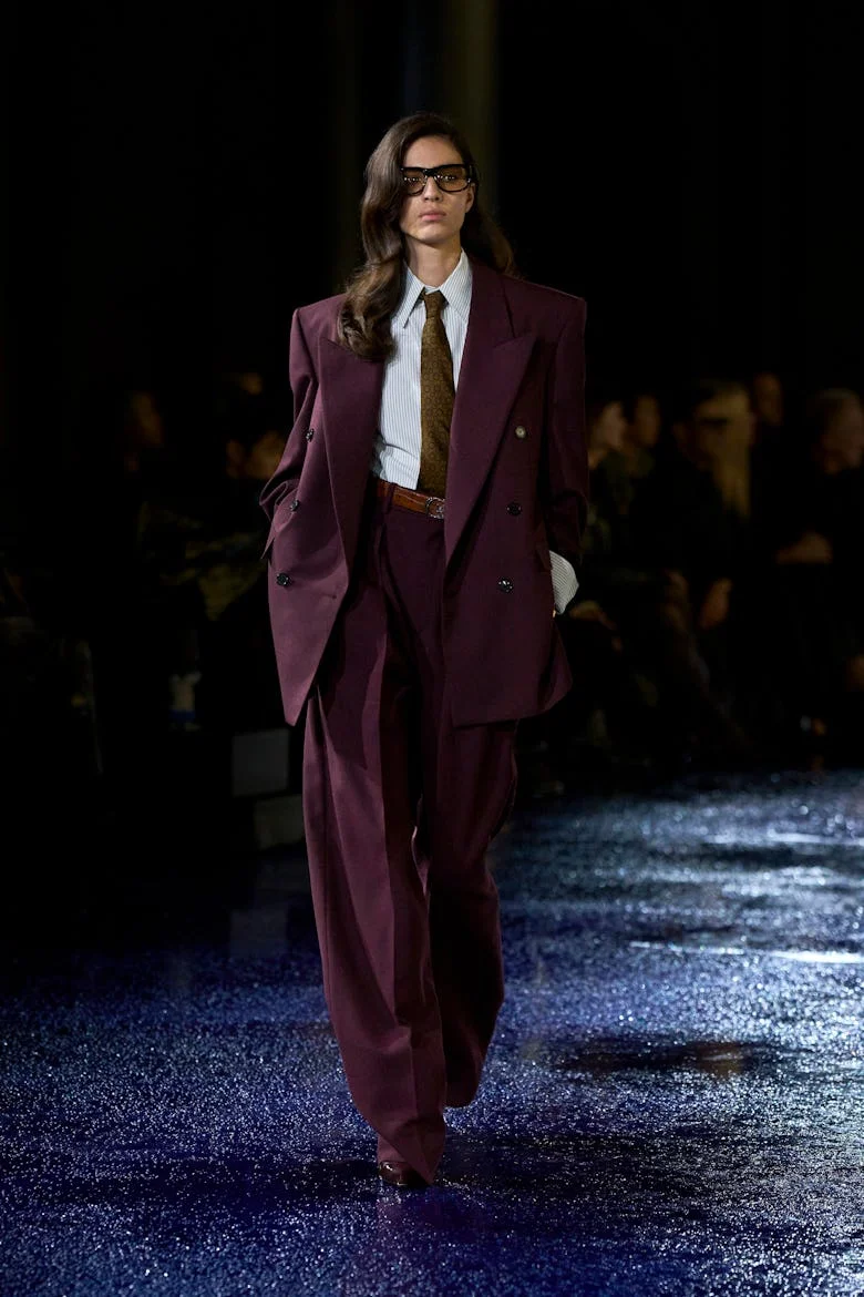 a look from saint laurent spring 2025 collection shown at paris fashion week runway show