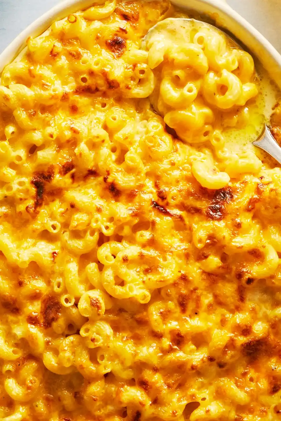 baked mac and cheese in a casserole dish