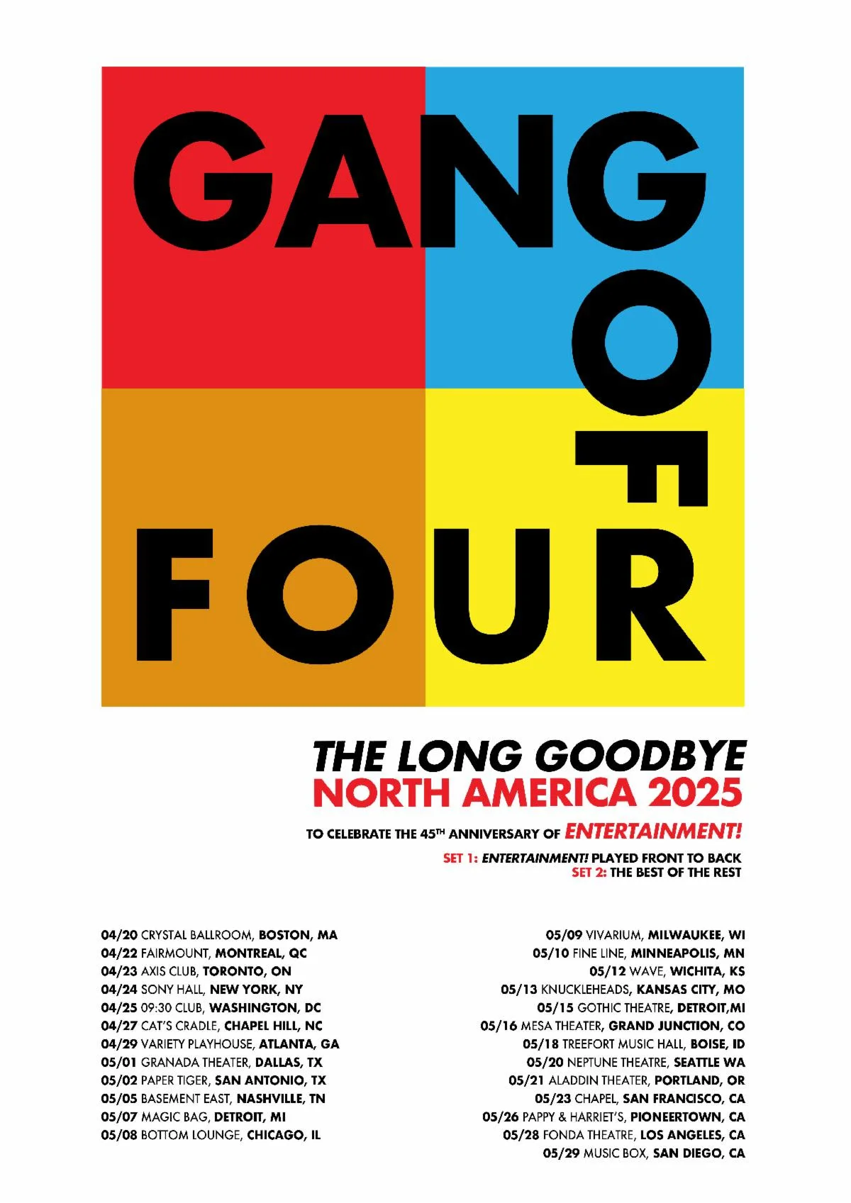 gang of four - the long goodbye 2025 tour