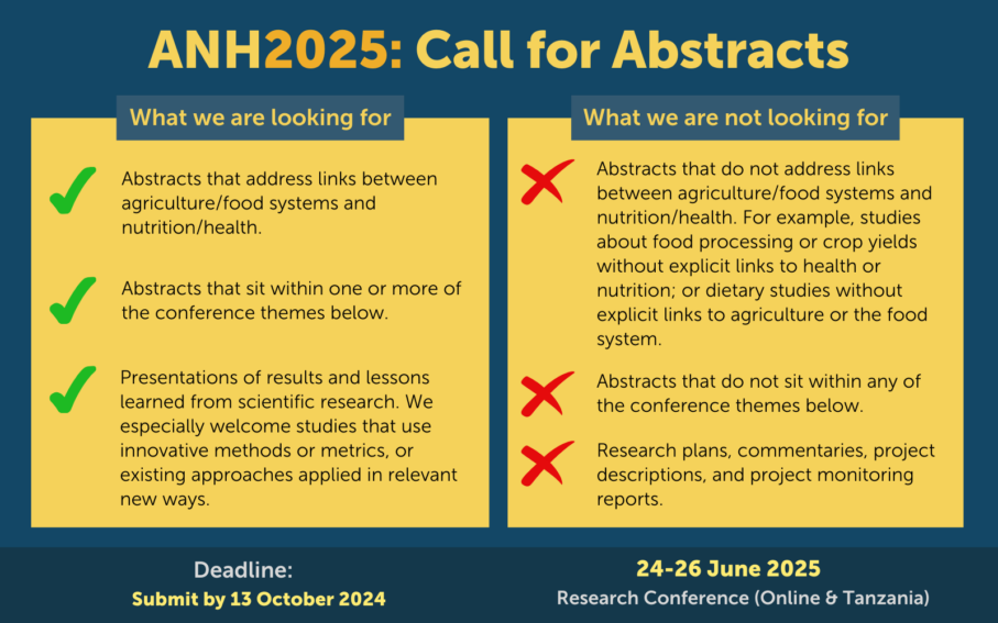 ANH2025 Call for Abstracts: agriculture and food systems, nutrition and health