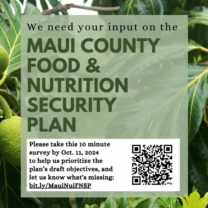 Maui County Department of Agriculture seeking input on Food and Nutrition Security Plan