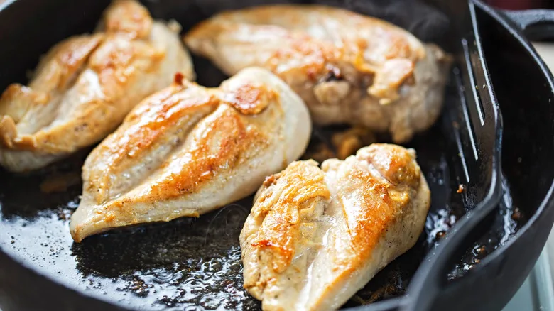 Pan seared chicken with spatula