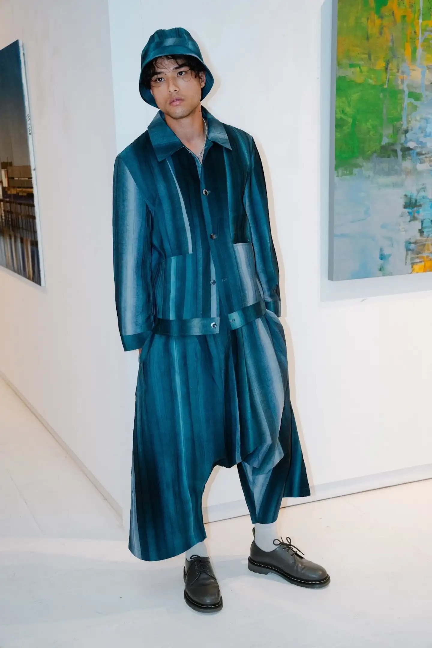 Laurel Blue’s “After Tide” menswear collection, designed by Laurel Fang, showcased seven aquatic looks.