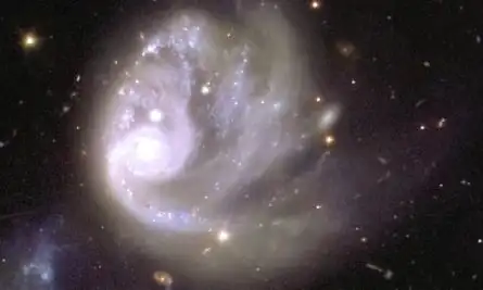 A zoomed-in view of a swirling galaxy