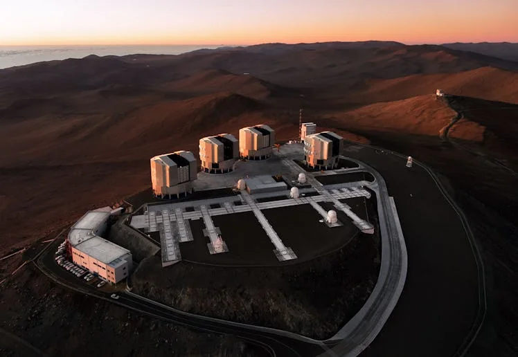 An aerial view of the Paranal Observatory in Chile, which includes the European Southern Observatory...