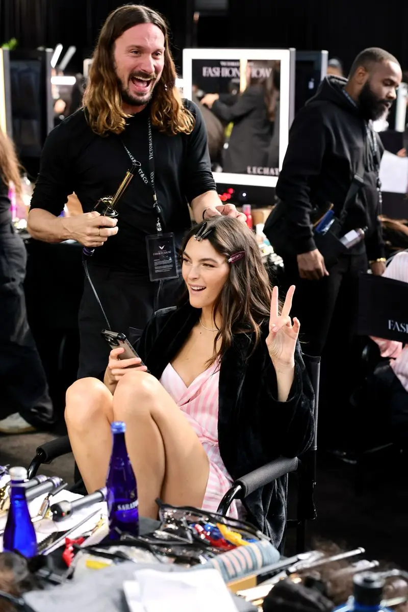 Vittoria Ceretti prepares backstage during the Victoria's Secret Fashion Show 2024 at Duggal Greenhouse on October 15, 2024 in Brooklyn, New York. (Photo by Theo Wargo/Getty Images)