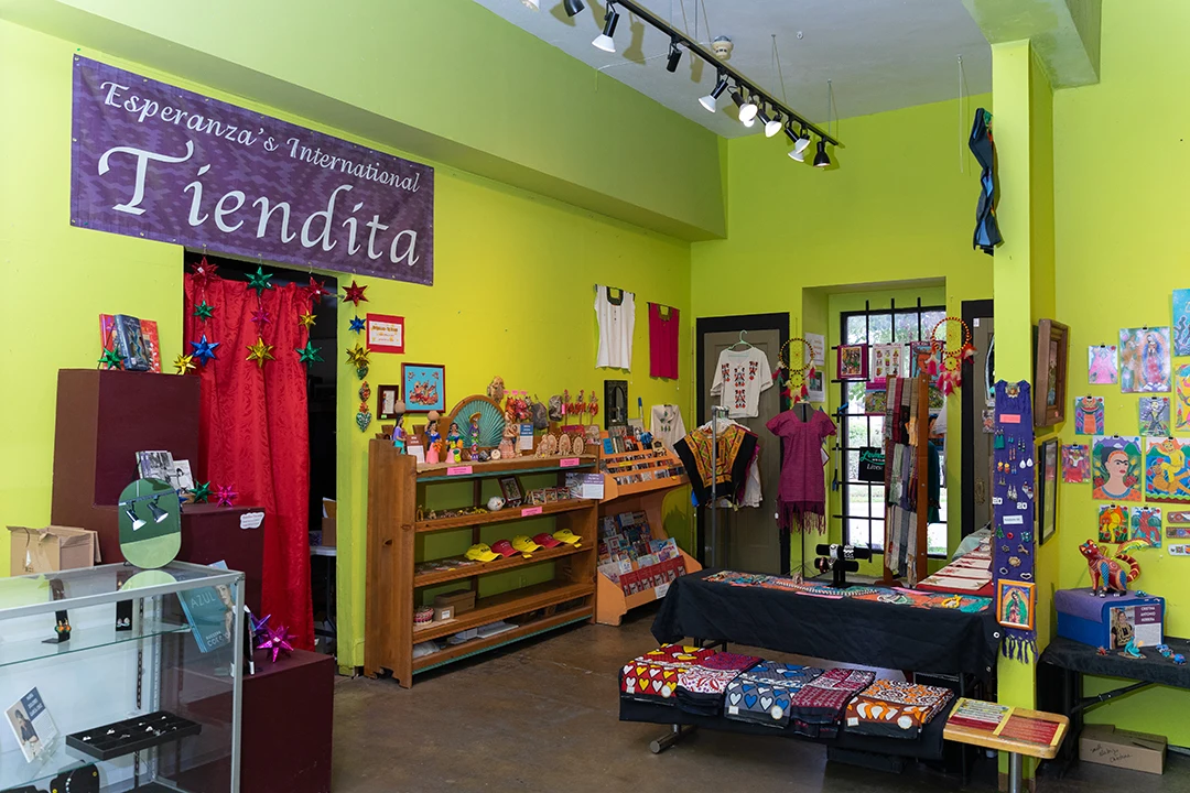 A photograph of a small shop within the Esperanza Peace & Justice Center.