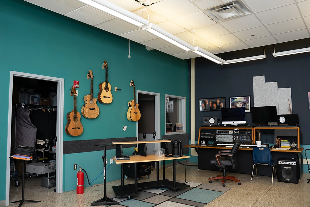 A photograph of a music classroom at the Guadalupe Cultural Arts Center.