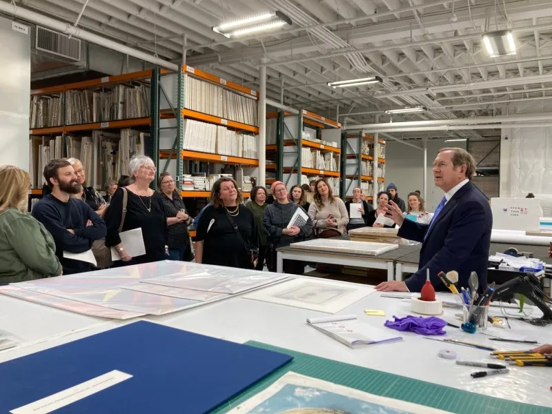 Jordan Schnitzer talks to a group of art educators as part of the 2024 Oregon Art Education Association's annual conference. Photo: Amanda Waldroupe