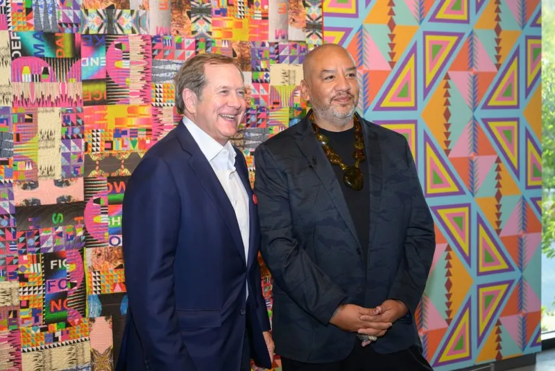 Jordan Schnitzer and Jeffrey Gibson, the U.S. 2024 Venice Biennale artist. Photo: Courtesy of the Jordan Schnitzer Family Foundation