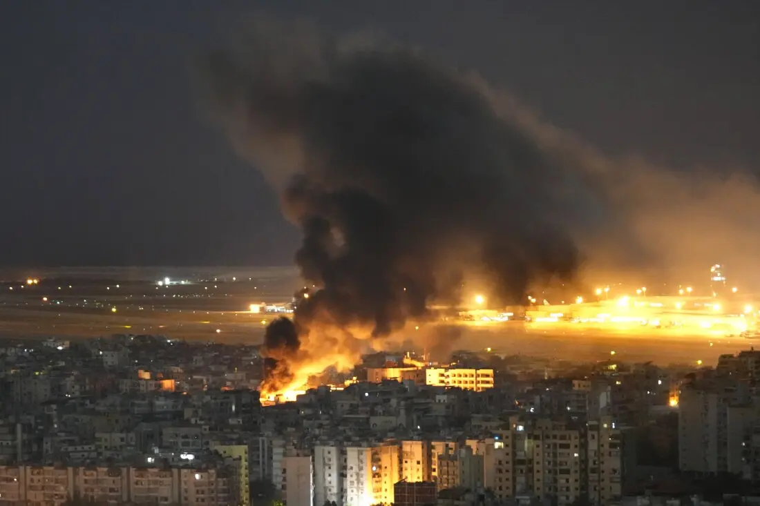 Flames and smoke rise form an Israeli airstrike on Dahiyeh, in the southern suburb of Beirut, Lebanon, on Sunday.