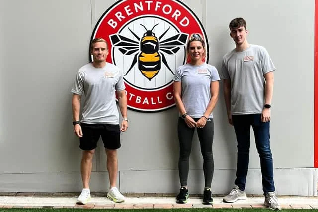 From left to right, Dr James Morehen, Aimee O’Keeffe, Evan Bailey at Brentwood FC