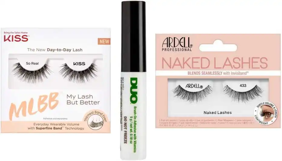 Kiss MLBB Lashes; Duo Lash Adhesive Brush On Clear; Ardell Naked No. 433 False Eyelashes