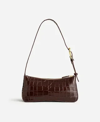 The Sculptural Buckle Croc Embossed Leather Shoulder Bag