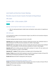 Mozambique: Joint Health and Nutrition Cluster Meeting HPC 2025 – October 10th, 2024 [Meeting Minutes] [EN/PT]