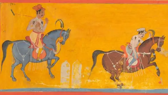 Three Polo Players; Bikaner, Rajasthan, India; Early 17th century; Ink and opaque watercolor on paper; 7 x 23.3 cm; The Metropolitan Museum of Art.