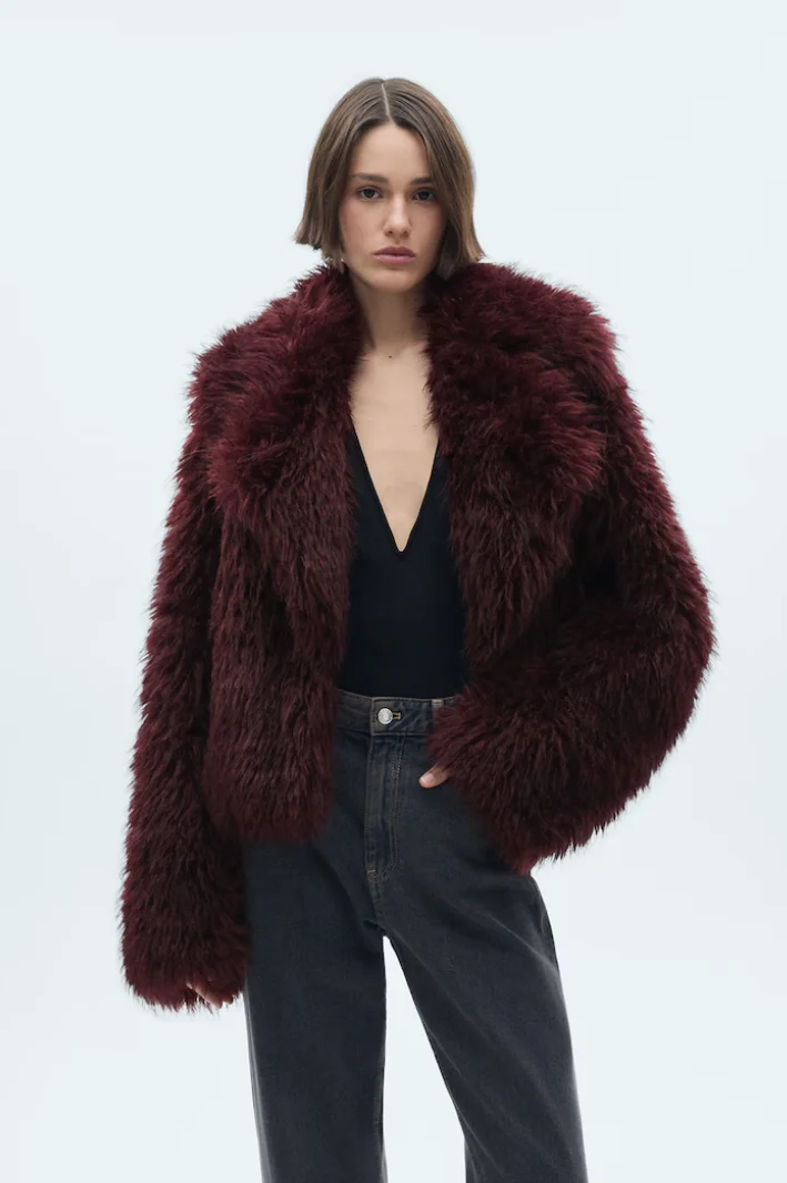 Fur-Effect Jacket with Lapels