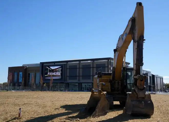 Construction continues Thursday, Oct. 24, 2024, at Fishers Event Center in Fishers, Ind. The new venue opens next month and will feature sporting and entertainment events.