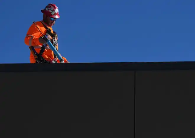 Construction continues Thursday, Oct. 24, 2024, at Fishers Event Center in Fishers, Ind. The new venue opens next month and will feature sporting and entertainment events.