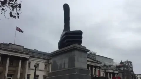 Really Good by David Shrigley is a 7m-high sculpture of a hand giving a thumbs up sign