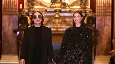 Filipino designer Michael Cinco, left, with Miss Universe 2022 R'Bonney Gabriel, at his show during Paris Fashion Week. Photo: Michael Cinco