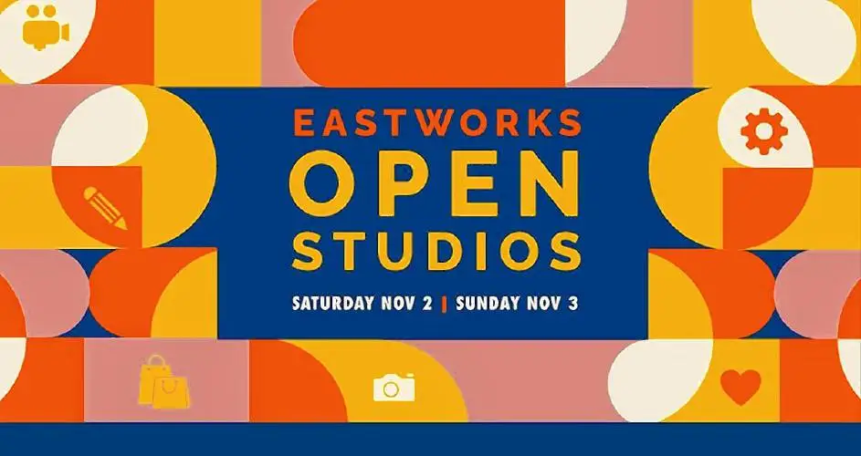 More than 40 resident artists, businesses, and nonprofits who use space at Eastworks will showcase their art and workspaces to the public during Eastworks Open Studios on Saturday, Nov. 2, and Sunday, Nov. 3, from 10 a.m. to 5 p.m. each day.