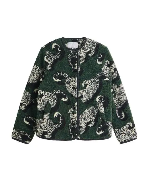 Green Leopard Jacquard Borg Jacket, £95, Oliver Bonas