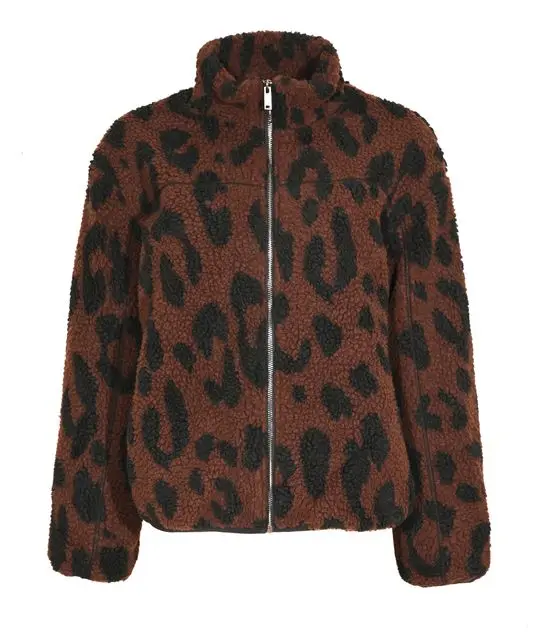 Brown Animal Print Zip Up Borg Jacket, £42.99, New Look