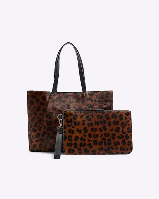 RI Brown Leather Leopard Print Shopper Bag, £90, River Island