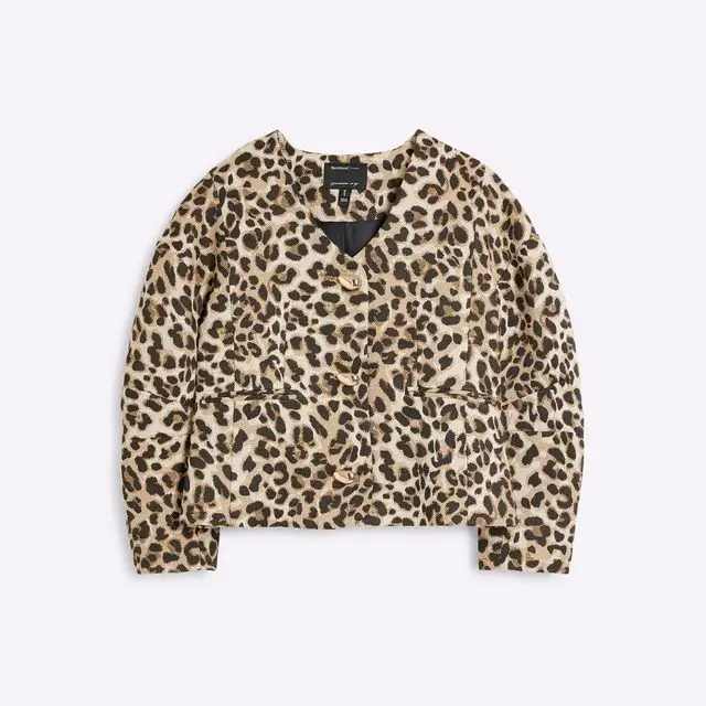 RI Brown Leopard print Scuplted Jacket, £69, River Island