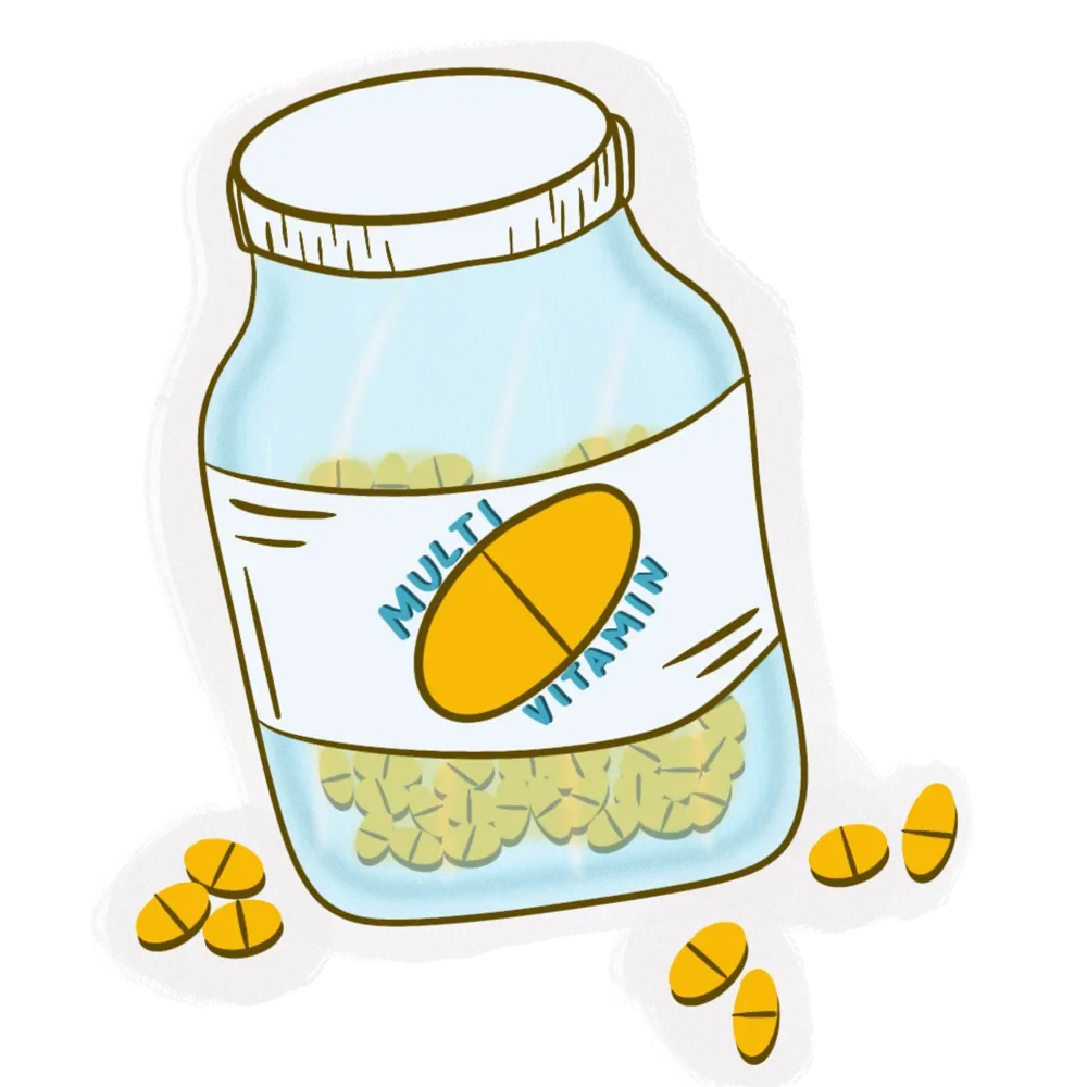 Illustration of a jar of multivitamins