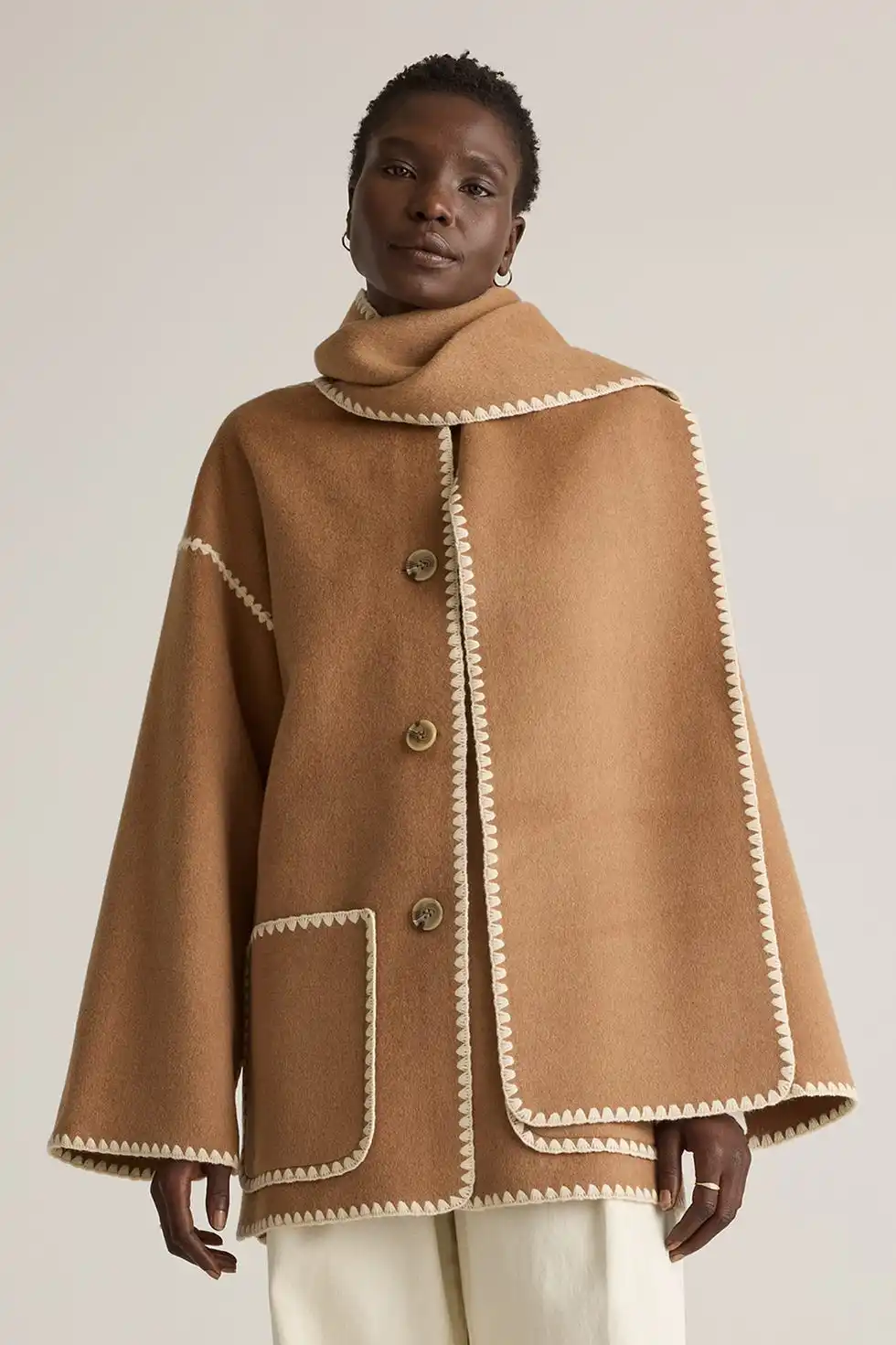 Double-Faced Merino Wool Scarf Coat