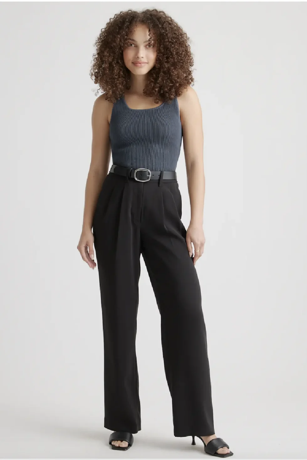 Stretch Crepe Pleated Wide Leg Pant