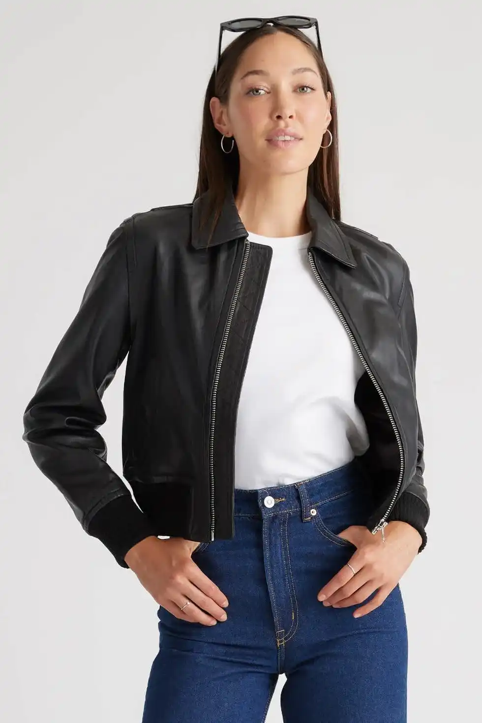 100% Washed Leather Bomber Jacket