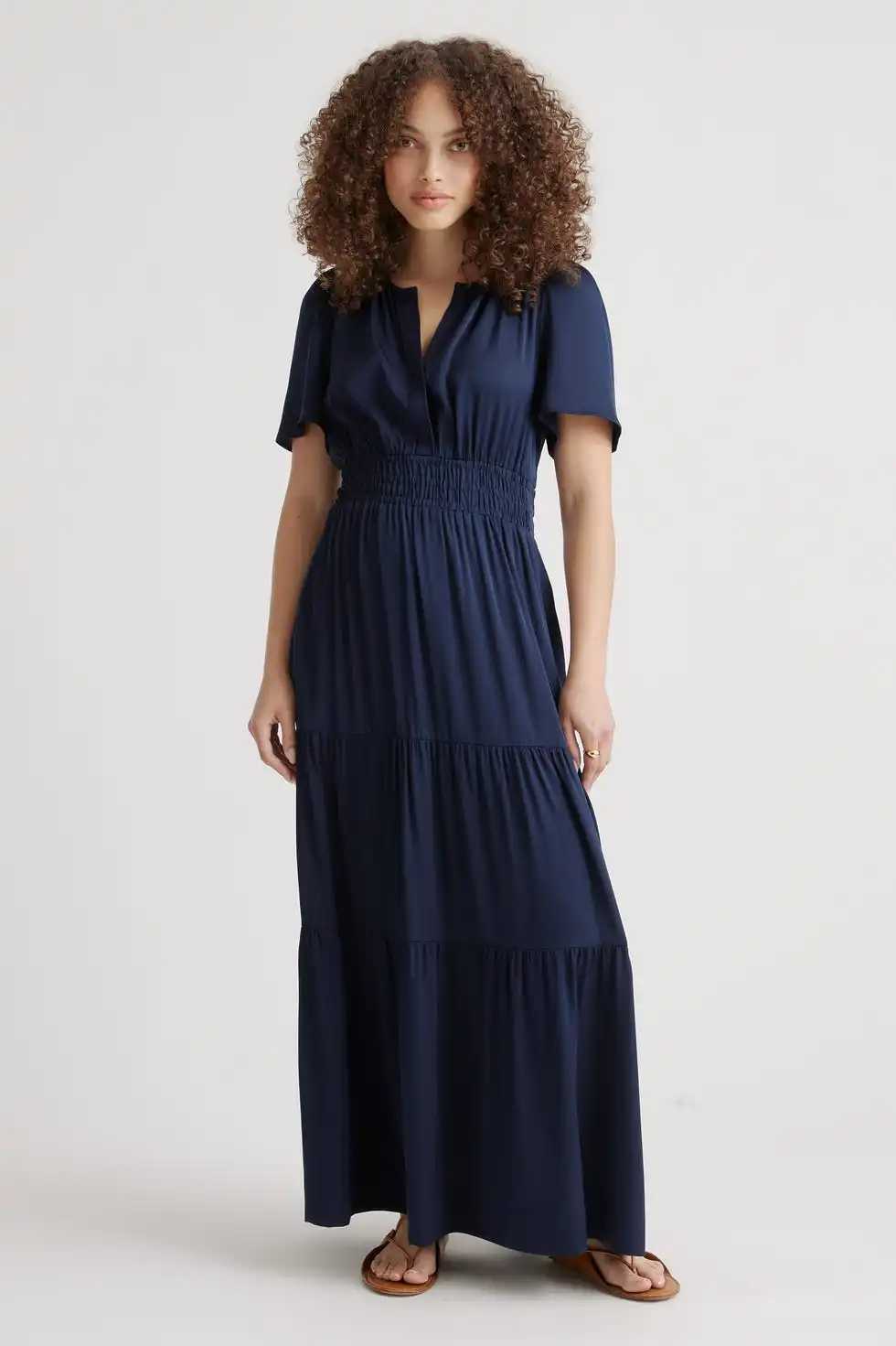 Washable Stretch Silk Tiered Maxi Dress