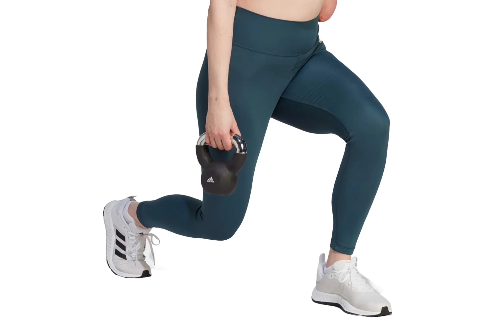 A model in teal leggings