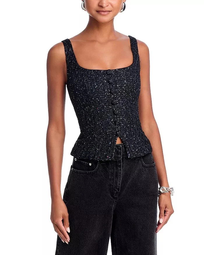 Aqua x Wicked Sequin Tweed Tank Top